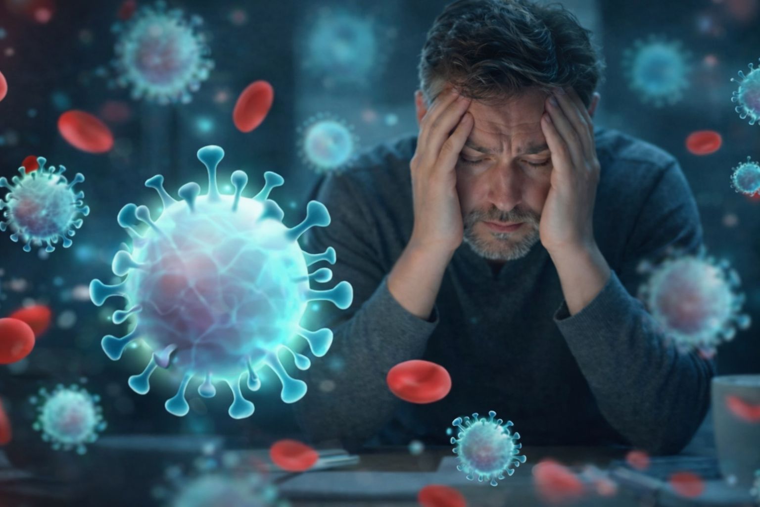 Person experiencing fatigue and headache associated with Long Covid