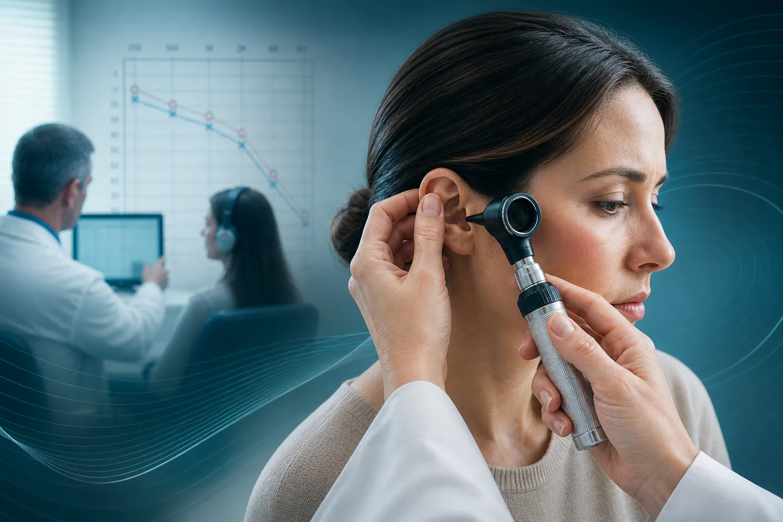 Clinician examining a patient’s ear